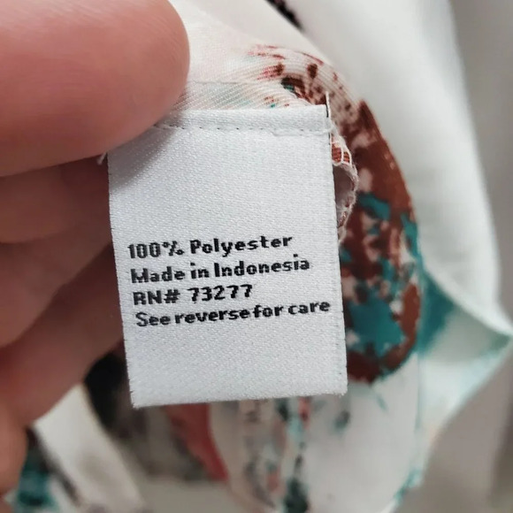 Nine West Womens White Abstract Artistic Splatter Long Sleeve Satin Peplum Top M - Picture 6 of 7